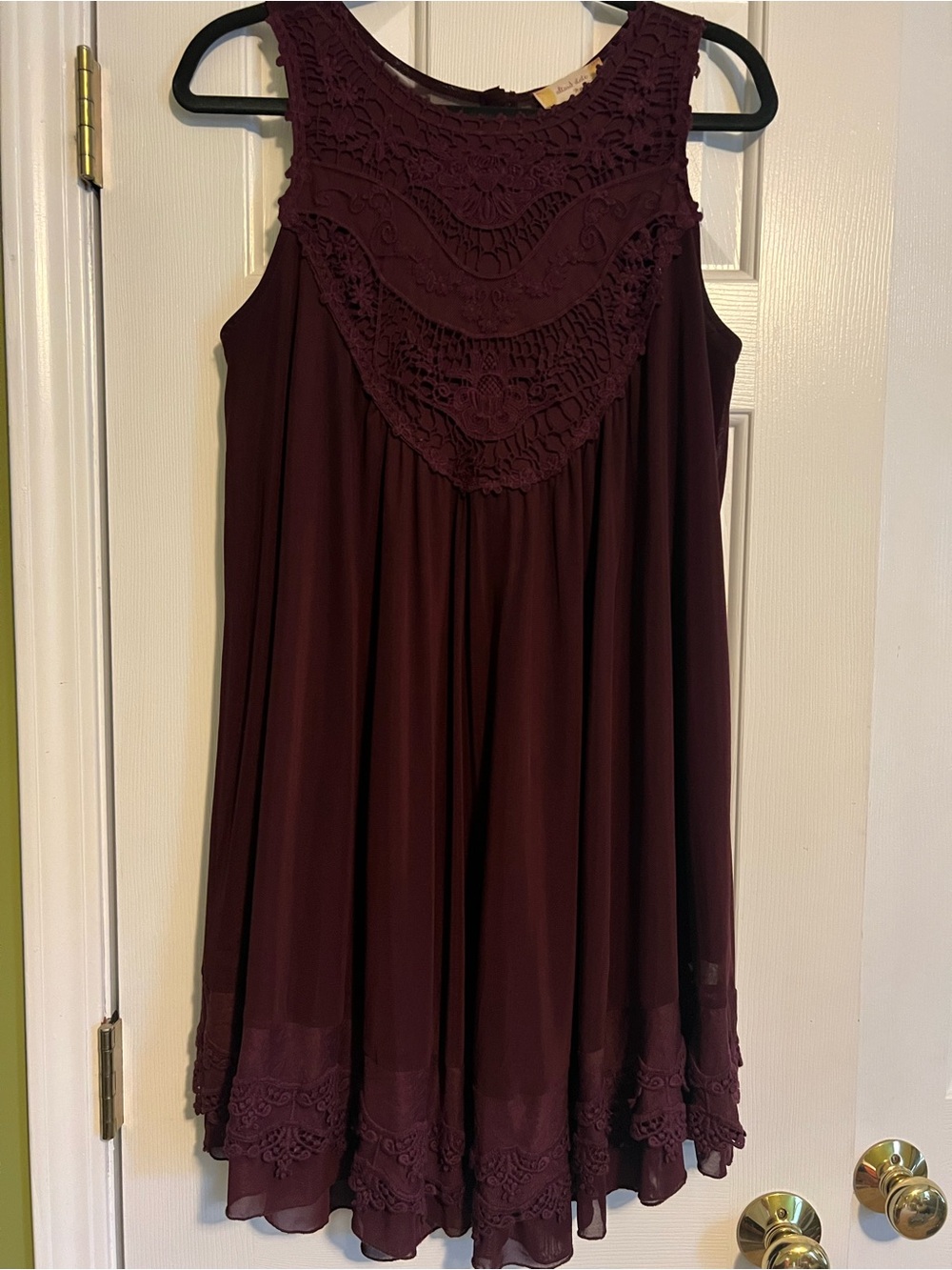 Altar'd State Deep Burgundy Sleeveless Lace Yoke Mini Dress